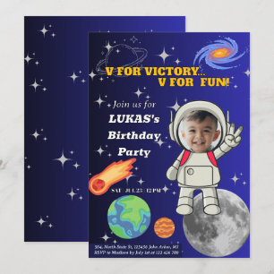 V För Seger V För Kul Astronaut Pojke Födelsedag Inbjudningar