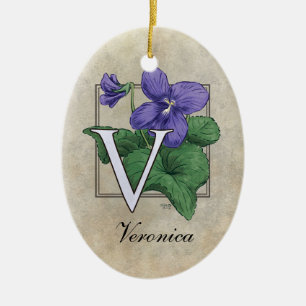 V för VioletsblommaMonogram Julgransprydnad Keramik