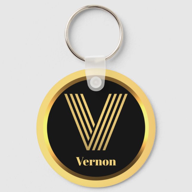 V Guld Monogrammed Brev Personlig Nyckelring (Framsida)