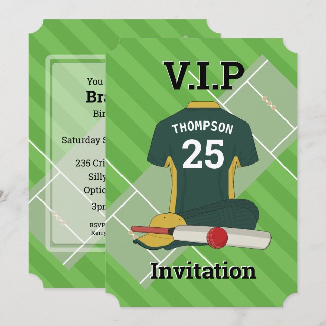 V.I.P Cricket-Födelsedagsfest (DGR) Inbjudningar (Fram/baksida)