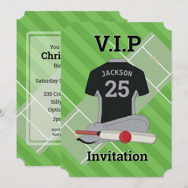 V.I.P Cricket-Födelsedagsfesten (BLSL) Inbjudningar (Fram/baksida)