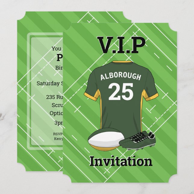 V.I.P Rugby-Födelsedagsfest (DGY) Inbjudningar (Fram/baksida)