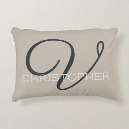 V Initial Kalligrafi Namn Taupe Tan Neutral Chic Prydnadskudde