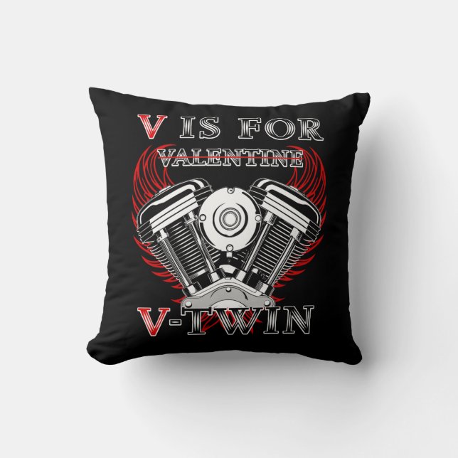 V is for Valentine, V-Twin Motorcycle. Biker Kudde (Framsida)