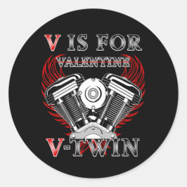 V is for Valentine, V-Twin Motorcycle. Biker Runt Klistermärke