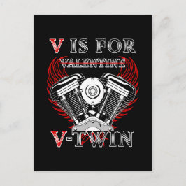 V is for Valentine, V-Twin Motorcycle. Biker Vykort