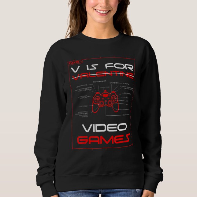 V Is For Video Games Funny Valentines Day Controll T Shirt (Framsida)