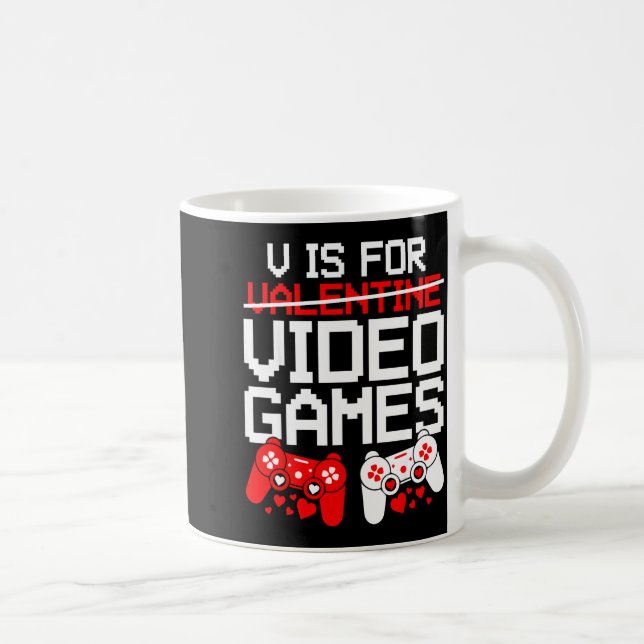 V Is For Video Games Funny Valentines Gamer Love  Kaffemugg (Höger)