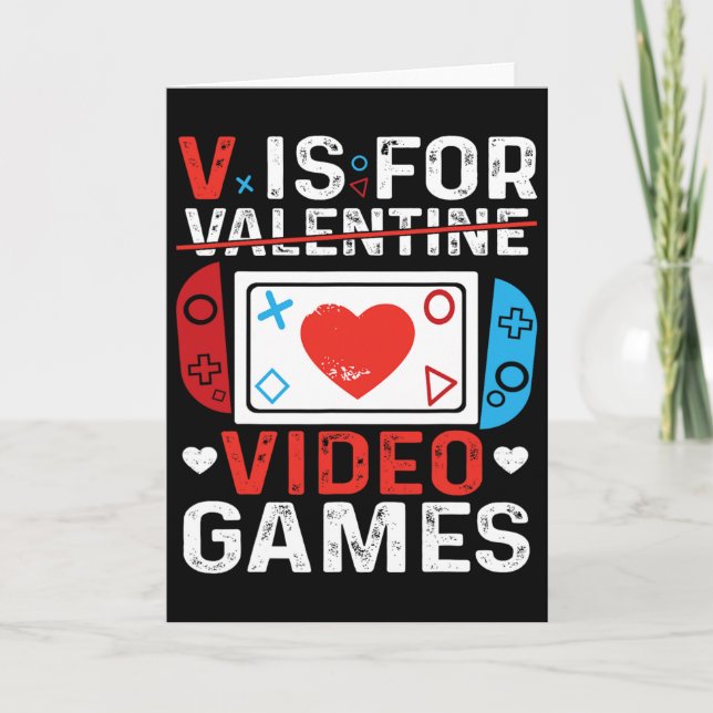 V Is For Video Games Valentine Gamer Valentines Da Kort (Framsida)