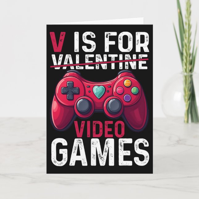 V Is For Video Games Valentine Gamer Valentines Da Kort (Framsida)