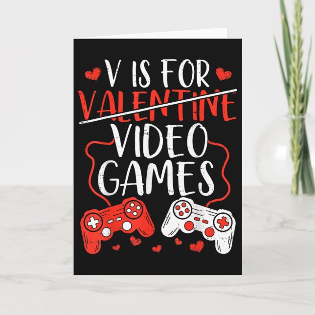 V Is For Video Games Valentine Gamer Valentines Da Kort (Framsida)