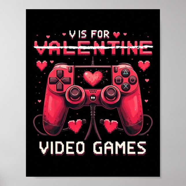 V Is For Video Games Valentine Gamer Valentines Da Poster (Framsidan)