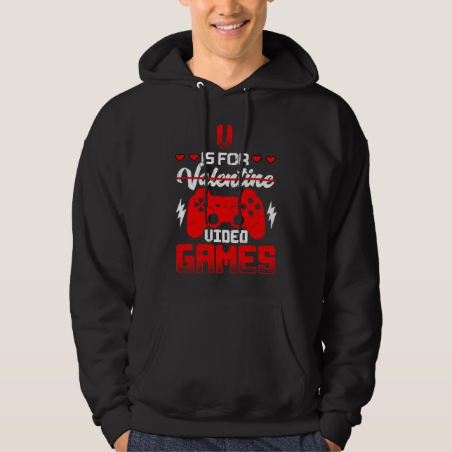 V Is For Video Games  Valentines Day Gamer Boy Men Hoodie (Framsida)