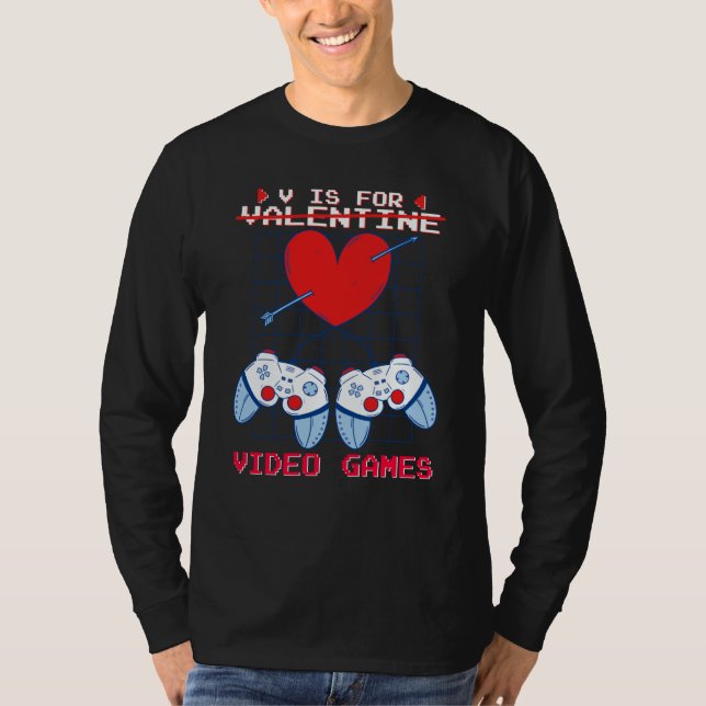 V is for Video Games Valentines Day Gamer Boys Gam T Shirt (Framsida)