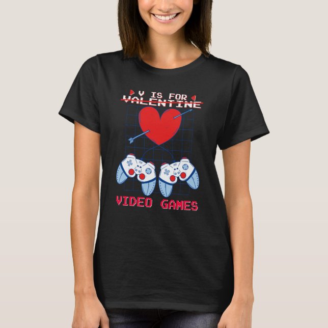 V is for Video Games Valentines Day Gamer Boys Gam T Shirt (Framsida)