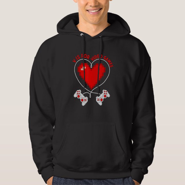 V Is For Video Games Valentines Day  Gamer Boys Ki Hoodie (Framsida)