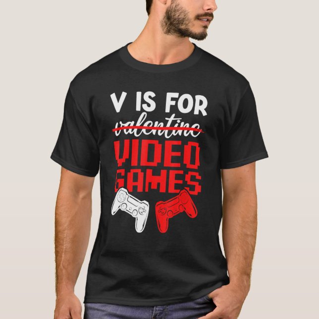 V Is For Video Games Valentines Day Gamer Boys Kid T Shirt (Framsida)