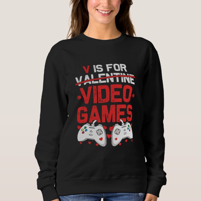 V is for Video Games Valentines Day Gamer Teenager T Shirt (Framsida)