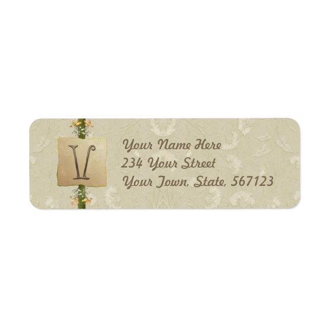 V - Ivory Elegance Monogram Returadress Etikett (Framsidan)