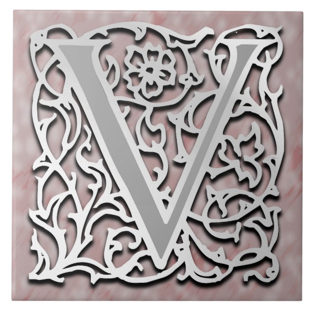 V Keramiska plattan i Monogram "Silver Stone" Kakelplatta (Framsidan)