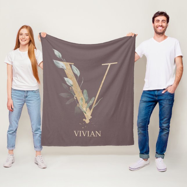 V Monogram Blommigt Personlig Fleece Blanket (På plats)