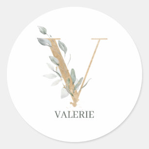V Monogram Blommigt Personlig Runt Klistermärke