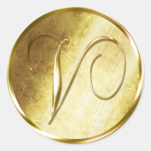 V Monogram Faux Guld-kuvertförslutningsfästen Runt Klistermärke