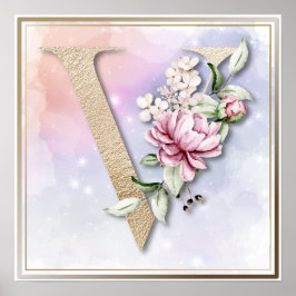 V Monogram Rosa ros Poster