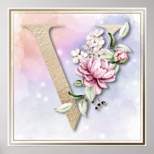V Monogram Rosa ros Poster