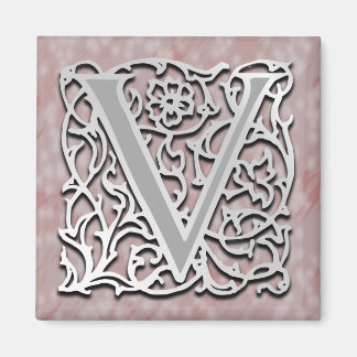 V Monogram "Silver Stone" 2-tums fyrkantsMagnet Magnet