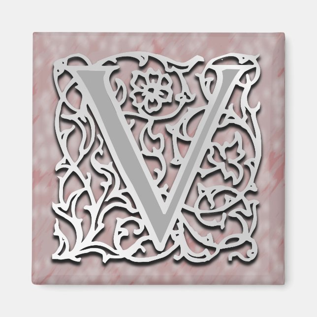 V Monogram "Silver Stone" 2-tums fyrkantsMagnet Magnet (Framsidan)