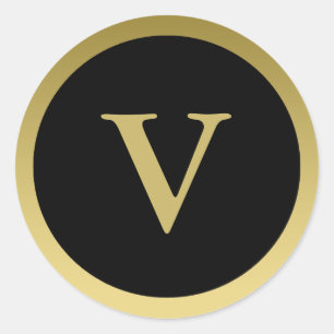 V: Monogram V Elegant Guld och svart Sticker Runt Klistermärke