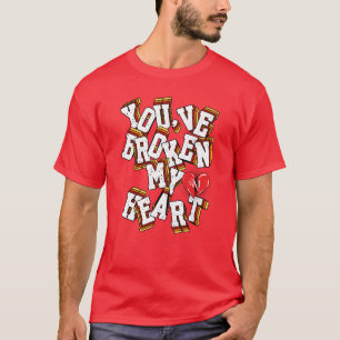 V-Nacke T-Shirt: Brutet hjärta (rött) T Shirt