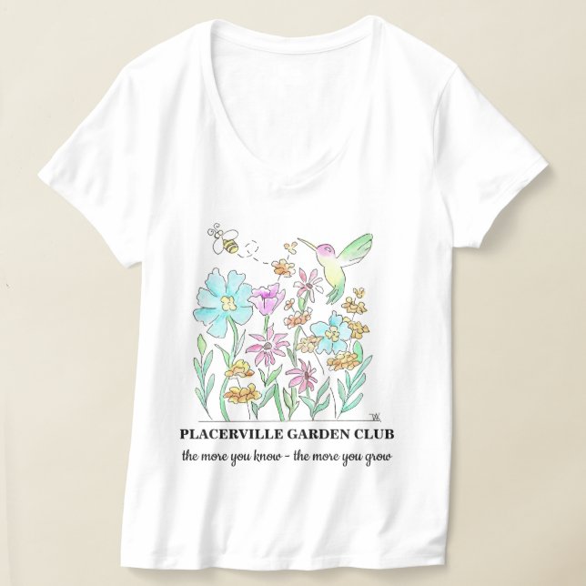 V-neck T-shirt with Garden Design (Laydown)