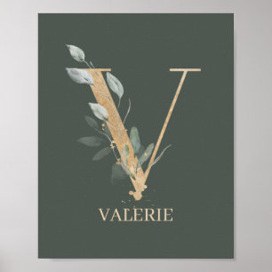 V Personlig för monogramBlommigt Poster