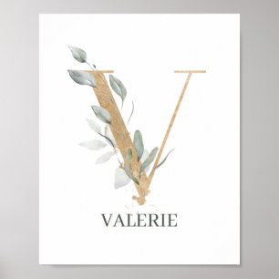 V Personlig för monogramBlommigt Poster
