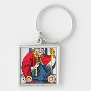 V popen, Tarot kort Fyrkantig Silverfärgad Nyckelring