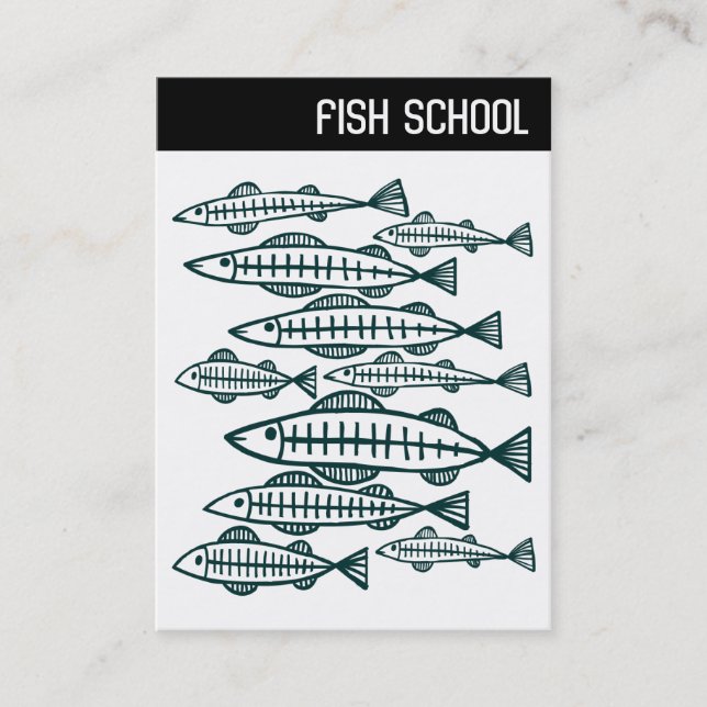 V Rubrik - FISH SCHOOL - Mörk grönt Visitkort (Framsida)