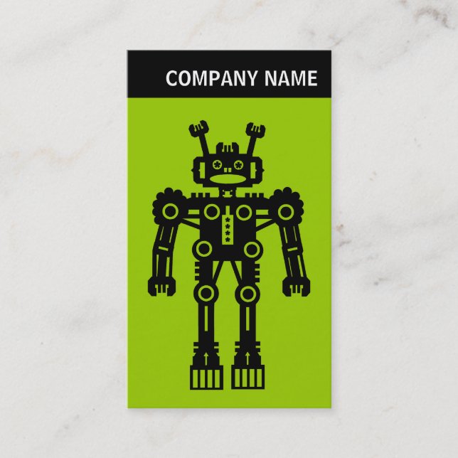 V-titelrad - foto - robot - grönt visitkort (Framsida)