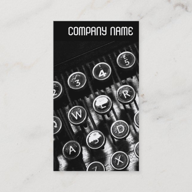 V-titelrad - vintageskrivmaskin visitkort (Framsida)