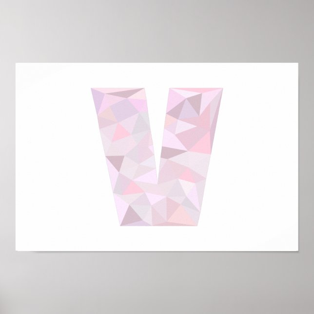 V - Trianglar med låg poli - Neutralt Rosa Lila Gr Poster (Framsidan)