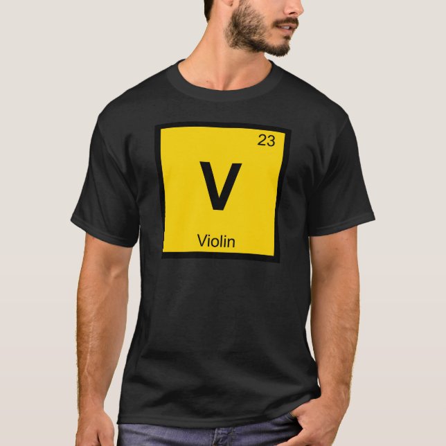 V - Violin Music Chemistry Periodic Bord Symbol T Shirt (Framsida)