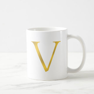 V | Vita och Guld Brev Mugg