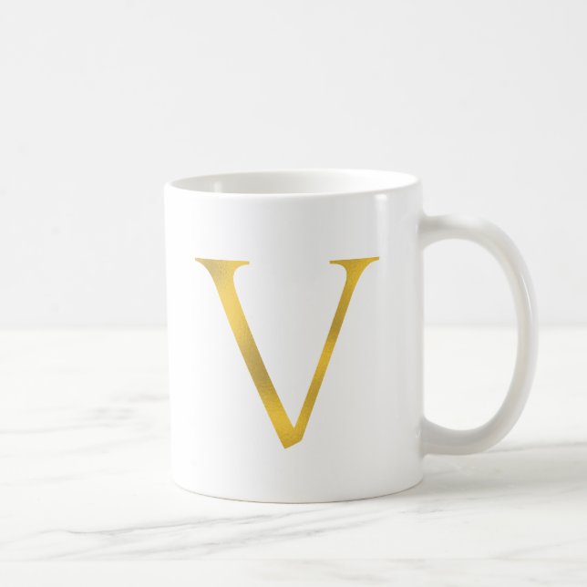 V | Vita och Guld Brev Mugg (Höger)