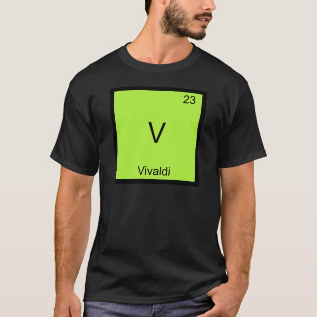 V - Vivaldi Rolig T-Shirt med kemiskt elementsymbo (Framsida)