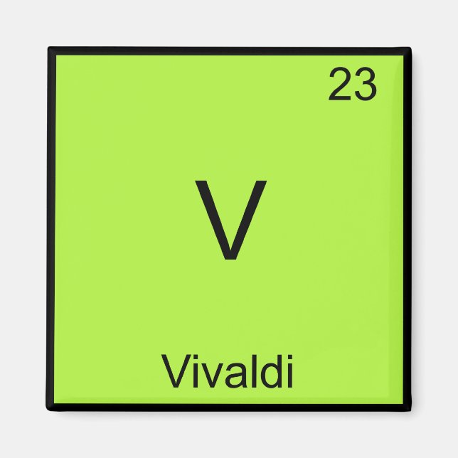 V - Vivaldi Rolig T-Shirt med kemiskt elementsymbo Magnet (Framsidan)