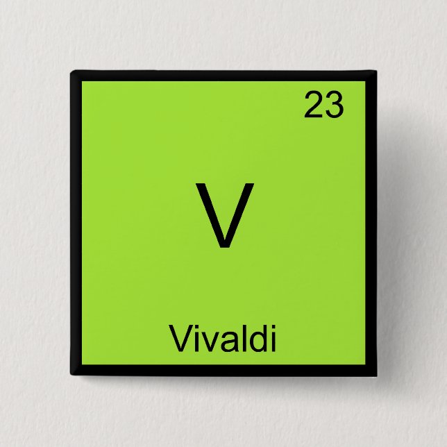 V - Vivaldi Rollig T-Shirt med kemiskt elementsymb Knapp (Framsida)