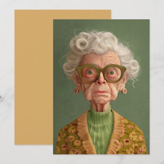 Va? Grandma Porträtt Inbjudningar (Fram/baksida)