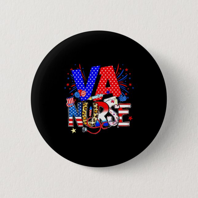 Va Nurse 4th Of July American Flag Stethoscope  Knapp (Framsida)