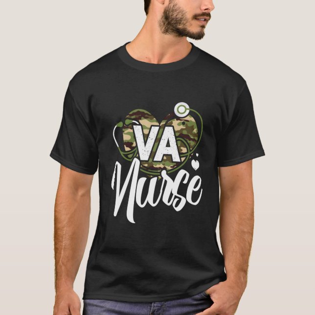 Va Nurse Camo Camouflage Stethoscope He T Shirt (Framsida)